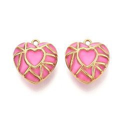 Ярко-Розовый 304 нержавеющей стальной эмали подвески, сердце прелести, ионное покрытие (ip), реальный 18 k позолоченный, ярко-розовый, 27x25x12.5 мм, отверстие : 2.4 мм