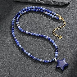 Смешанные камни Богемный кулон в виде звезды из натурального лазурита 4мм, круглые бусы из окрашенной синтетической бирюзы, платиной и золотом