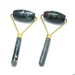 (RRHB277) Кристалл на подкладке из медово-бежевого цвета Натуральный индийский агат латунный массажер для лица, лицевые ролики, золотые, 140.5x62.5x25 мм