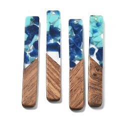 Морской Синий Подвески из смолы и ореха, прямоугольные, Marine Blue, 51.5x7.5x2.5 мм, отверстие : 1.8 мм