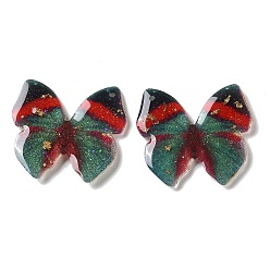 Green Trsnaprent Epoxy Resin Pendants, Butterfly Charms, with Glitter Powder & Gold Foil, Green, 27.5x29.5x2~2.5mm, Hole: 1.2mm