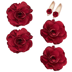 Dark Red Flower Polyester Shoe Decorations, Iron Detachable Shoe Buckle Clips, Dark Red, 85x80x37mm