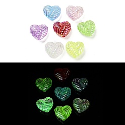 Mixed Color Luminous UV Plating Rainbow Iridescent Acrylic Beads, Glow in the Dark Beads, Knot Heart, Mixed Color, 20x22x11.8mm, Hole: 2.8mm