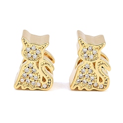 Real 18K Gold Plated Brass Micro Pave Clear Cubic Zirconia Beads, Large Hole Beads, Cat Shape, Real 18K Gold Plated, 12.5x9x9mm, Hole: 5mm