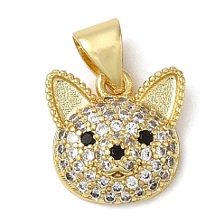 Настоящее золото 18K Стойки обшивки латунные подвески, с кубического циркония, без свинца и без кадмия, форма кошки, реальный 18 k позолоченный, 11.5x11.5x4 мм, отверстие : 3.5x4 мм