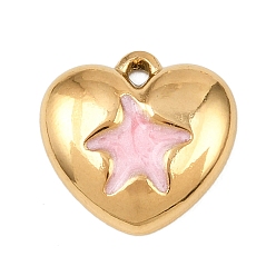 Сердце 304 нержавеющей стальной эмали подвески, ионное покрытие (ip), реальный 18 k позолоченный, туманная роза, 15x15.5x3.5 мм, отверстие : 1.4 мм
