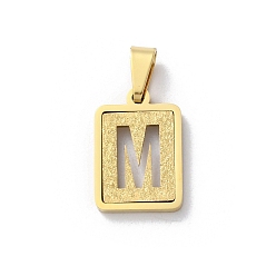 Letter M 304 из нержавеющей стали алфавита подвески, реальный 18 k позолоченный, прямоугольный шарм, Буква М, 17.5x12x2 мм, отверстие : 7.5x3.5 мм
