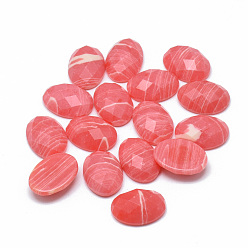 Родохрозит Окрашенные синтетические родохрозитовые кабошоны, ручная работа граненой, овальные, 18x13x6~7 мм