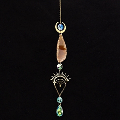Red Agate Кусочки натурального красного агата и металлические подвесные украшения в виде луны от сглаза, Стеклянные каплевидные кисточки для ловли солнца для дома и сада, наружное украшение, 450 мм
