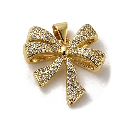 Настоящее золото 18K Покрытие стойки латунь микропаве прозрачные подвески из кубического циркония, без свинца и без кадмия, долговечный, бантом, реальный 18 k позолоченный, 21.5x20.5x5.5 мм, отверстие : 3.5x3.5 мм