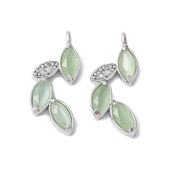 Платина Латунные микро проложить кубического циркония подвески, лист прелести, с кошачий глаз, стойки покрытие, долговечный, без кадмия и без свинца, платина, 20.5x8.5x3 мм, отверстие : 1.5 мм