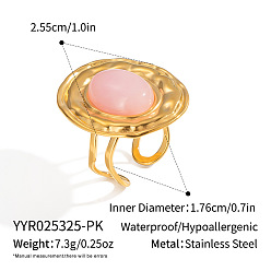 Розовый Кварц Овальные 304 открытые манжеты-кольца из нержавеющей стали с натуральным розовым кварцем для женщин, реальный 18 k позолоченный, 25.5 мм, внутренний диаметр: 17.6 мм