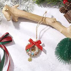 Красный Рождественские украшения-банты из дерева и полиэстера, с подвесками из сплава и железными колокольчиками, красные, 163 мм