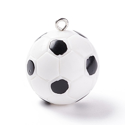 White Opaque Resin Pendants, with Platinum Plated Iron Loops, Football, White, 24.5x21.5mm