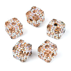 Верблюжий Бусины из полимерной глины со стразами и квадратным акрилом, сверкающие кубические бусины для самодельных украшений и украшений для ручек, верблюжие, 15~15.5x15~15.5x15~15.5 мм, отверстие : 4 мм