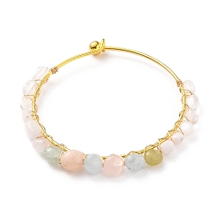 Mixed Stone Natural Mixed Stone Chips Beads Bangles, with Golden Copper Wire, 3/8 inch(0.85cm), Inner Diameter: 2-1/2 inch(6.2cm)