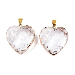 Прозрачный Подвески из светло-золотого латунного стекла, с железной фурнитурой, сердце, прозрачные, 31x29.5~30x12.5~13 мм, отверстие : 7x4 мм