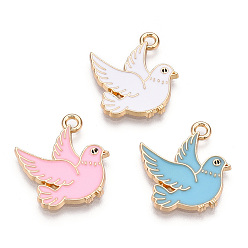 (52) Непрозрачная лаванда Сплав эмали подвески птиц, без кадмия, без никеля и без свинца, золотой свет, голубь мира, разноцветные, 20x18x2 мм, отверстие : 1.6 мм