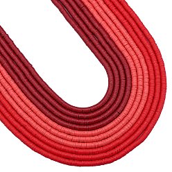 Красный 10 нити 3 цвета плоские круглые бусины из полимерной глины ручной работы, диск хейши бусины для гавайских серег браслет ожерелья ювелирных изделий, красные, 6x1 мм, отверстие : 2 мм, около 380~400 шт / нитка, 17.70'' (44.95 см), 10 нитей / SET