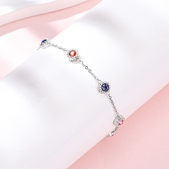 Разноцветный 304 из нержавеющей стали ссылка браслеты, браслеты-цепочки для женщин, плоско-круглые, цирконий, красочный, 6-3/4 дюйм (17 см)