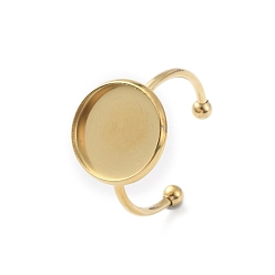 Золотой 304 открытые кольца манжеты из нержавеющей стали, 201 шарики из нержавеющей стали, Настройки колодки кольцо, плоско-круглые, золотые, лоток : 12 мм, размер США 7 3/4 (17.9 мм)