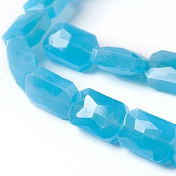 Deep Sky Blue Electroplated Imitation Jade Glass Beads Strands, Pearl Luster Plated, Faceted Teardrop, Deep Sky Blue, 13.5~14x10x6.5~7mm, Hole: 1.2mm, about 22pcs/strand, 12.2 inch(31cm)