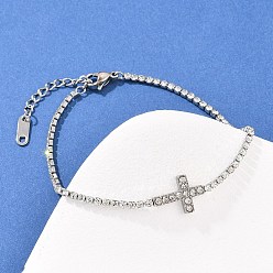 Нержавеющая Сталь Цвет 304 Браслеты из нержавеющей стали с цепочками для женщин, крестик, цвет нержавеющей стали, 19.3x0.2 см