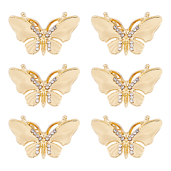 Crystal Butterfly Alloy Rhinestone Brooches for Backpack Clothes, Golden, Crystal, 18.5x29.5mm