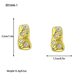 Золотой Серьги-гвоздики из сплава и хрустальных стразов, прямоугольные, золотые, 32x17 мм