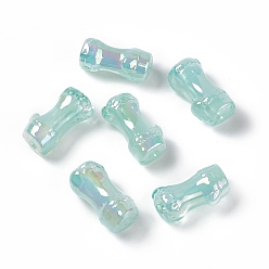 Pale Turquoise UV Plating Rainbow Iridescent Acrylic Beads, Bamboo Stick, Pale Turquoise, 24.5x13x11.5mm, Hole: 3mm