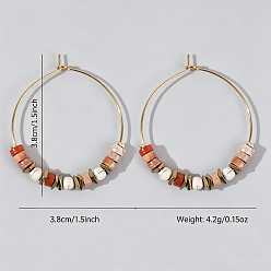 Colorful Bohemian Colorful Natural Stone Beaded Hoop Earrings for Women, 304 Stainless Steel Hoop Earrings, Golden, Colorful