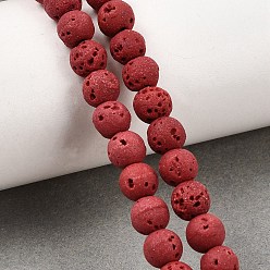 Carmesí Hilos de cuentas de roca de lava sintética teñidas, rondo, carmesí, 6 mm, agujero: 1.2 mm, sobre 63 unidades / cadena, 14.76'' (37.5 cm)