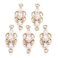 Clear Brass Micro Pave Cubic Zirconia Links Connectors, Long-Lasting Plated, Light Gold, Butterfly, Clear, 17.5x7x3mm, Hole: 1.2mm