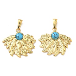 Fan 304 нержавеющая сталь с подвесками из синтетической бирюзы, золотые, вентилятор, 25.5x27.5x5 мм, отверстие : 7x3.5 мм