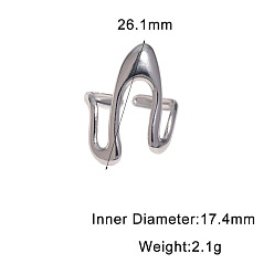 Couleur Acier Inoxydable Manchette irrégulière en acier inoxydable avec anneaux ouverts pour femmes, couleur inox, diamètre intérieur: 304 mm