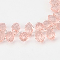 Pearl Pink Faceted Teardrop Glass Beads Strands, Top Drilled Beads, Pearl Pink, 13x8mm, Hole: 1mm, about 98pcs/strand, 15.7 inch
