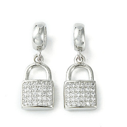 Платина Реечное покрытие латунь микро паве кубический цирконий европейские подвески с подвесками, плоские круглые подвески с большим отверстием в виде дерева, долговечный, без свинца и без кадмия, запирать, платина, 26x9x3.5 мм, отверстие : 5 мм