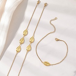 Золотой 3 шт. 3 стили летние пляжные 304 браслеты на лодыжку из нержавеющей стали в форме ракушки для женщин, золотые, 8.86~9.17 дюйм (22.5~23.3 см), 1 шт / стиль