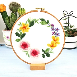 Colorful Flower Pattern Embroidery Kits, Including Embroidery Cloth & Thread, Needle, Instruction Sheet, Colorful, 220x150mm