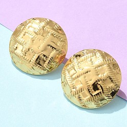 Настоящее золото 18K 304 из нержавеющей стали серьги, ионное покрытие (ip), плоский круглый с тканым узором, реальный 18 k позолоченный, 23.5 мм