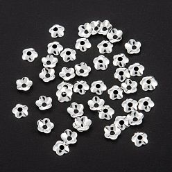 Silver 5-Petal Brass Bead Cap, Nickel Free, Long-Lasting Plated, Rack Plating, Flower, Silver, 4x1mm, Hole: 1.2mm