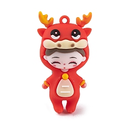 Дракон 12 Кукла для девочек по китайскому зодиаку, пластиковые подвески из ПВХ, дракон, 57x31x24.5 мм, отверстие : 3 мм