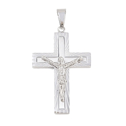 Нержавеющая Сталь Цвет 304 подвески из нержавеющей стали, сияющий крест-подвеска, цвет нержавеющей стали, 46.5x30x5.5 мм, отверстие : 9x5.5 мм