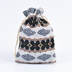 Белый Дым Джутовые сумки на шнурке с принтом, прямоугольные, серый, 10x14 см