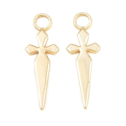 Golden 304 Stainless Steel Pendants, Cross Charms, Rack Plating, Long-Lasting Plated, Golden, 30x10x2mm, Hole: 4mm