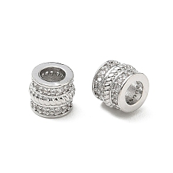 Platino Micropave de latón transparente cubic zirconia cuentas europeas, abalorios de grande agujero, columna con cuerda retorcida, chapado en rack, larga duración plateado, sin plomo y el cadmio, Platino, 8.5x7.5 mm, agujero: 4.8 mm
