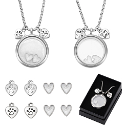 Платиновый & Цвет Нержавейки Талисман из сплава, подвески из медальона из нержавеющей стали, сплав эмали кабошоны, 201 коробка из нержавеющей стали цепи ожерелье, картонная бумажная шкатулка для украшений, платины и нержавеющая сталь цвет, 13x10x2.5 мм, отверстие : 2 мм