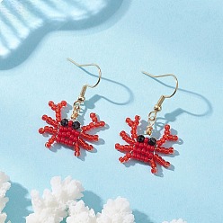 Золотой Серьги-гвоздики с подвесками из натуральной черной шпинели в форме краба, со стеклянными бусинами и 304 крючками для сережек из нержавеющей стали, золотые, 36.5x22 мм