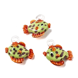 Светло-зеленый Коричневый Подвески лэмпворк ручной работы, тропические рыбки-талисманы, оливковый, 24~30x25~27x8~10 мм, отверстие : 3~4 мм