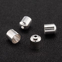 Посеребрённый Латуни конце шнура, торцевые заглушки с долговечным покрытием, колонка, 925 серебро покрытием, 8x7 мм, отверстие : 1.6 мм, внутренний диаметр: 6.5 мм